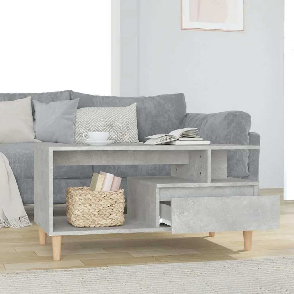 Coffee Table Grey Engineered Wood Open Compartments Storage Drawer