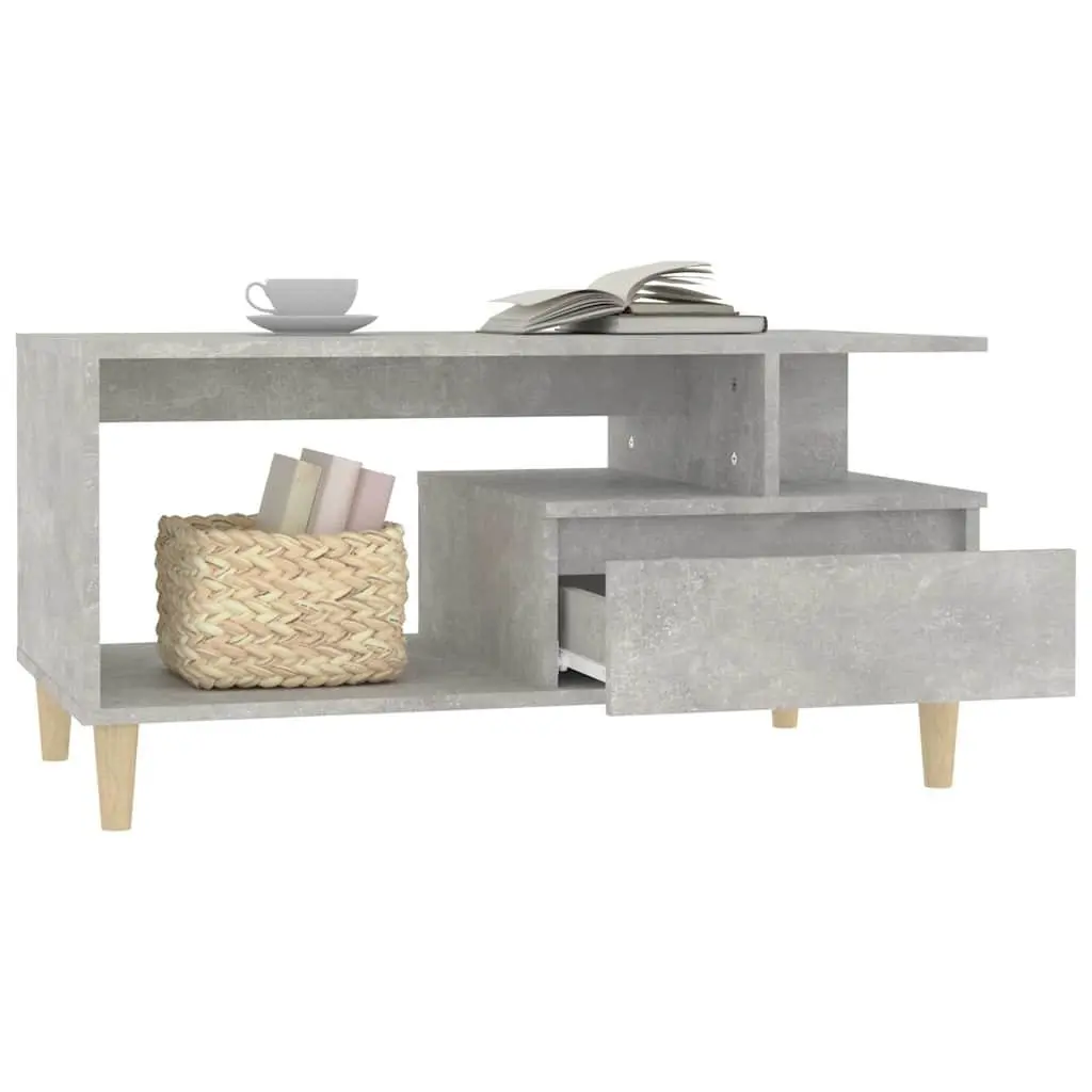 Coffee Table Grey Engineered Wood Open Compartments Storage Drawer