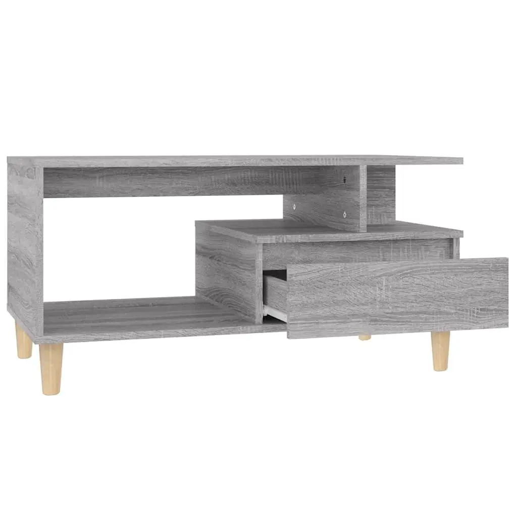 Coffee Table Grey 90x49x45cm Open Compartment Drawer Storage Accent Table