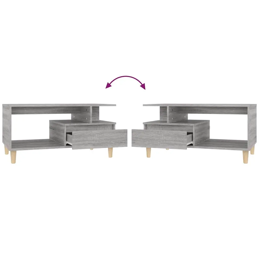 Coffee Table Grey 90x49x45cm Open Compartment Drawer Storage Accent Table
