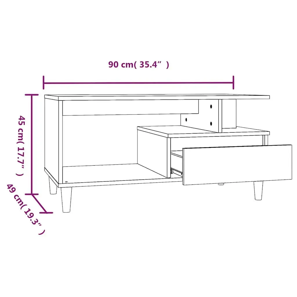 Coffee Table Grey 90x49x45cm Open Compartment Drawer Storage Accent Table