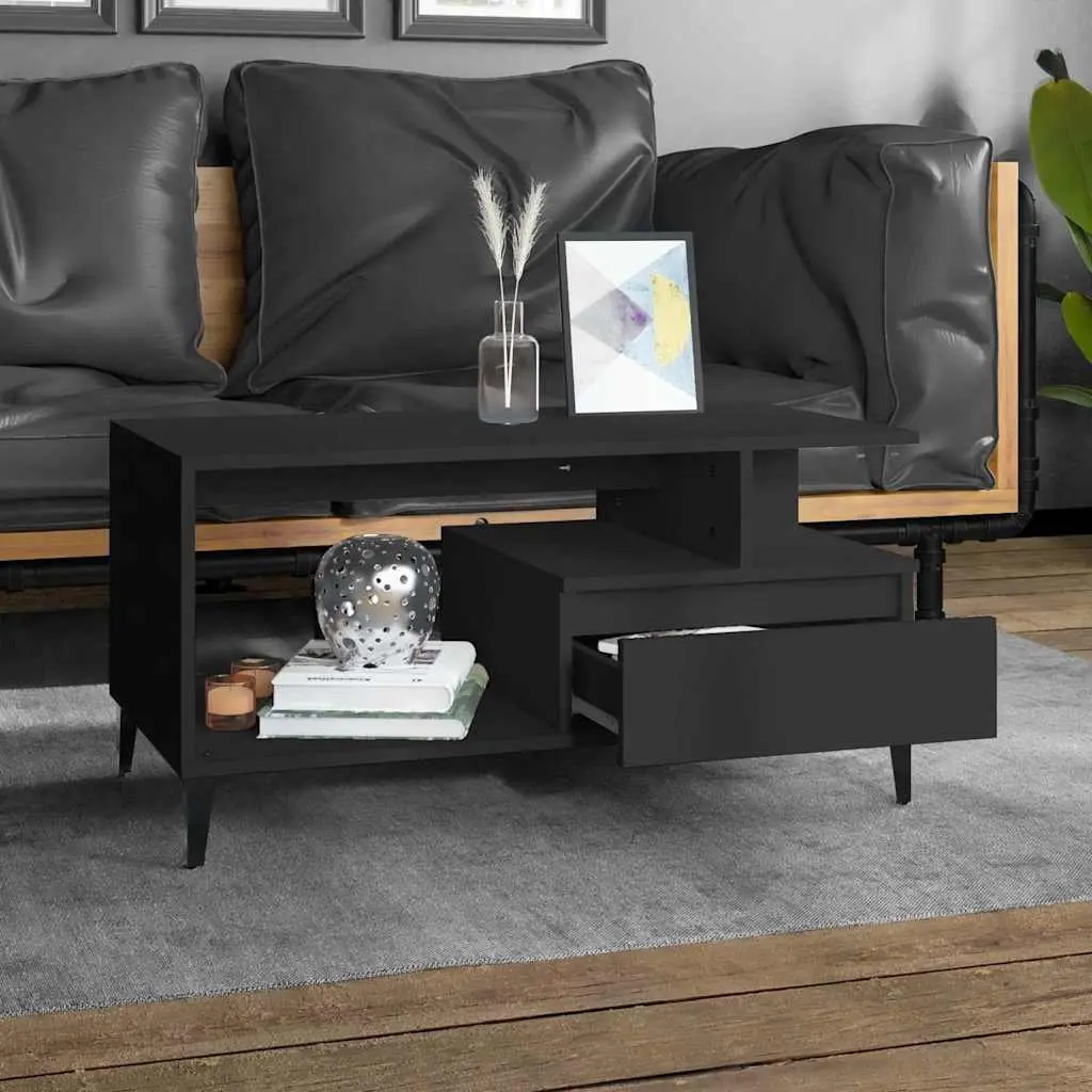 Coffee Table Black Engineered Wood Living Room Accent Storage