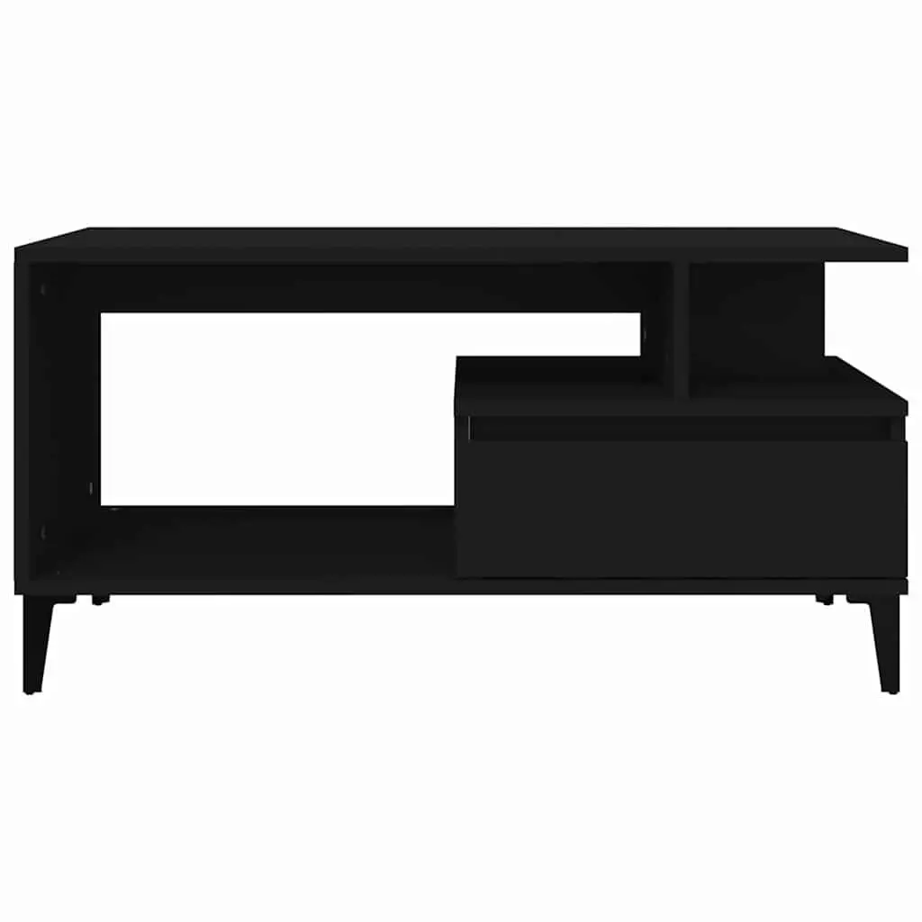 Coffee Table Black Engineered Wood Living Room Accent Storage