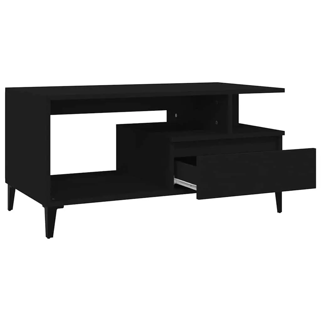 Coffee Table Black Engineered Wood Living Room Accent Storage