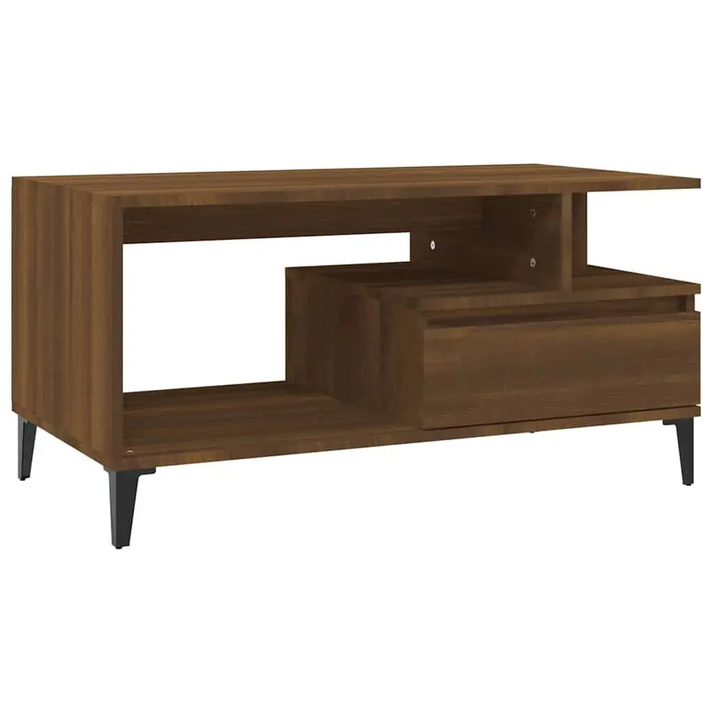 Coffee Table Brown Oak 90x49x45 cm Engineered Wood Metal Feet Storage Display