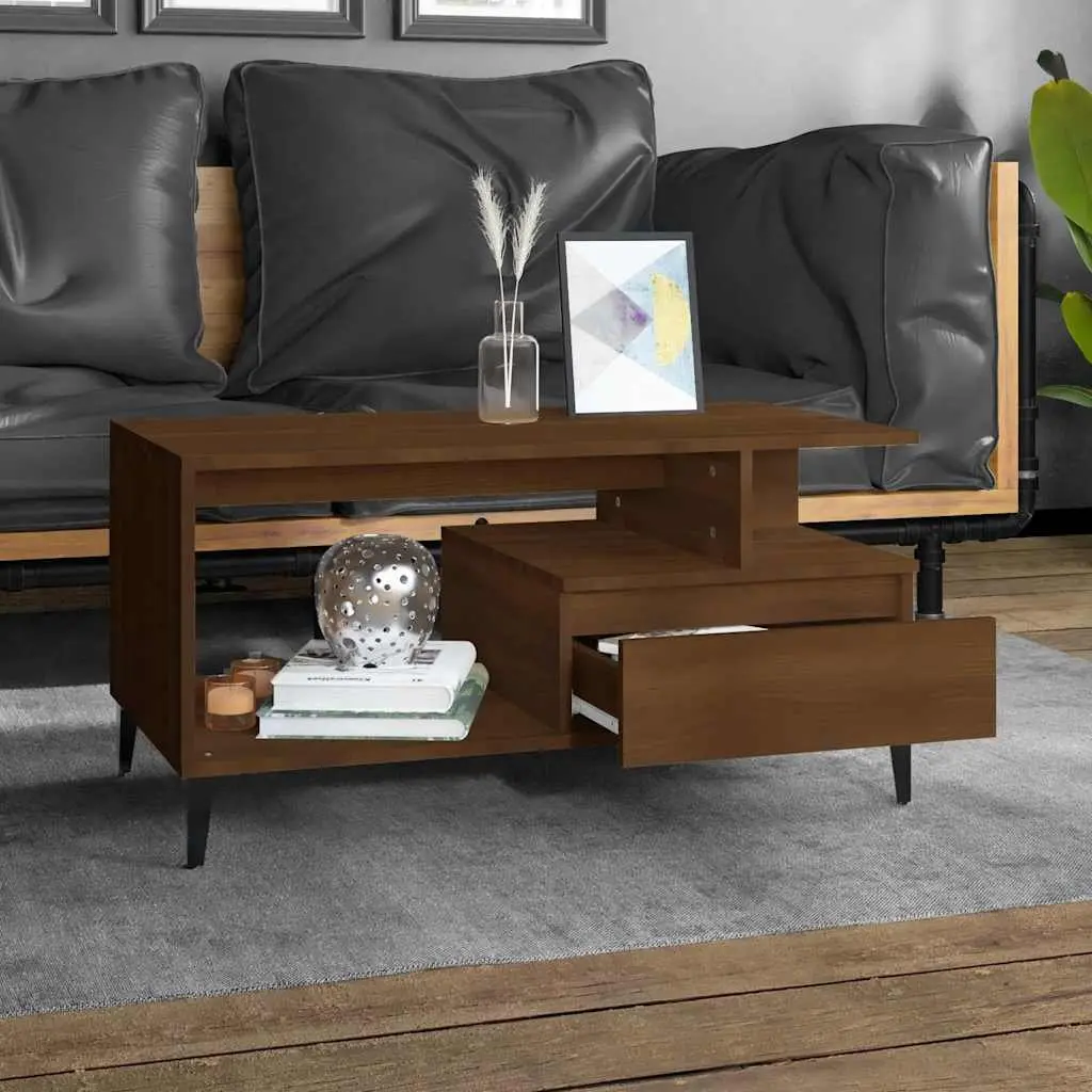 Coffee Table Brown Oak 90x49x45 cm Engineered Wood Metal Feet Storage Display