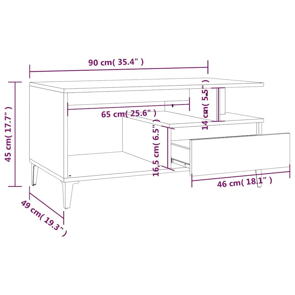 Coffee Table Brown Oak 90x49x45 cm Engineered Wood Metal Feet Storage Display