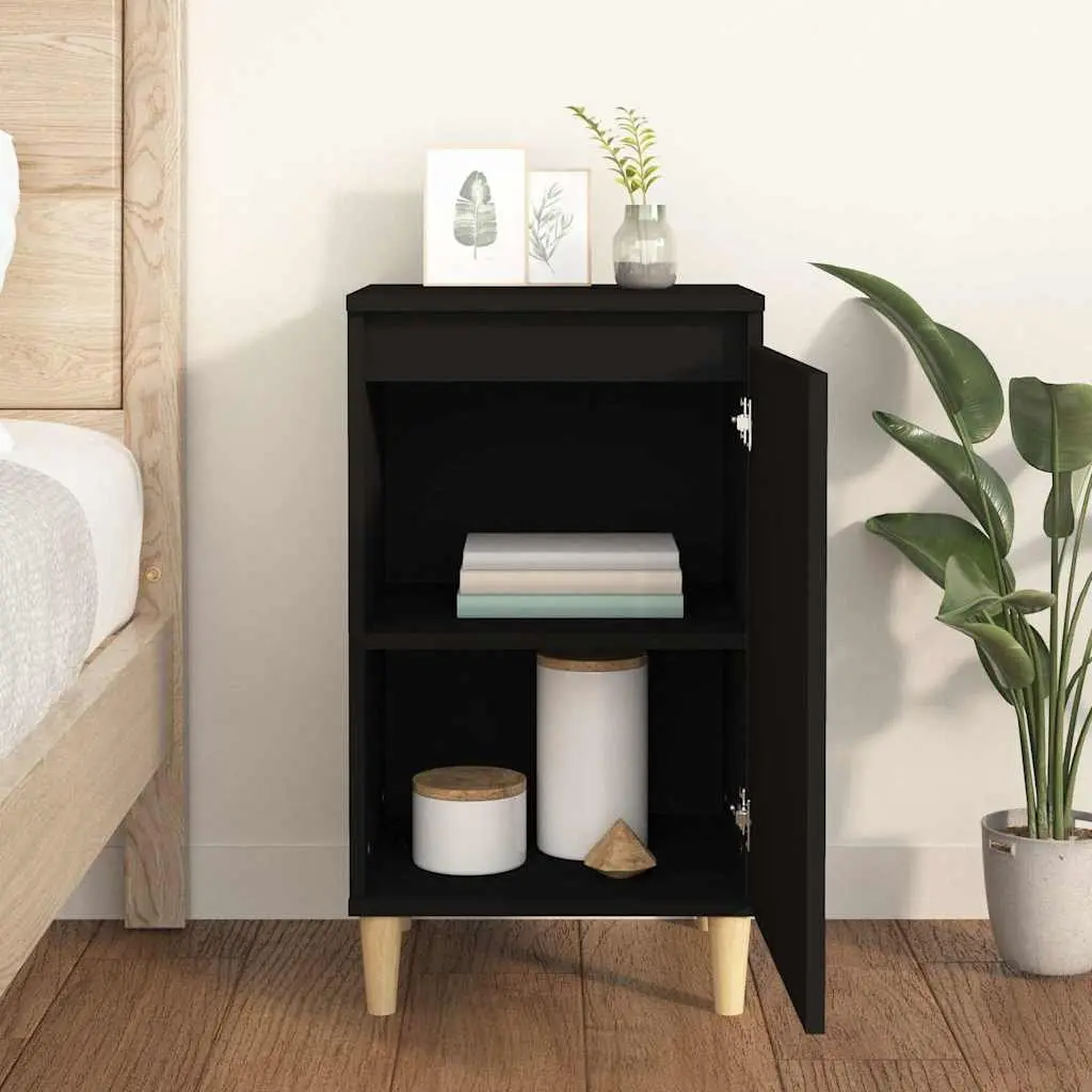 Black Bedside Table Engineered Wood 40x35x70cm Storage Cabinet with Two Door Compartments