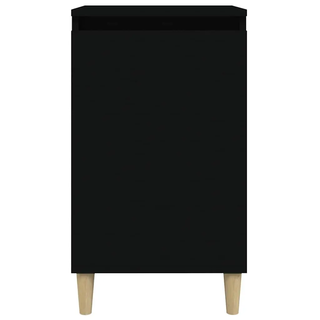 Black Bedside Table Engineered Wood 40x35x70cm Storage Cabinet with Two Door Compartments
