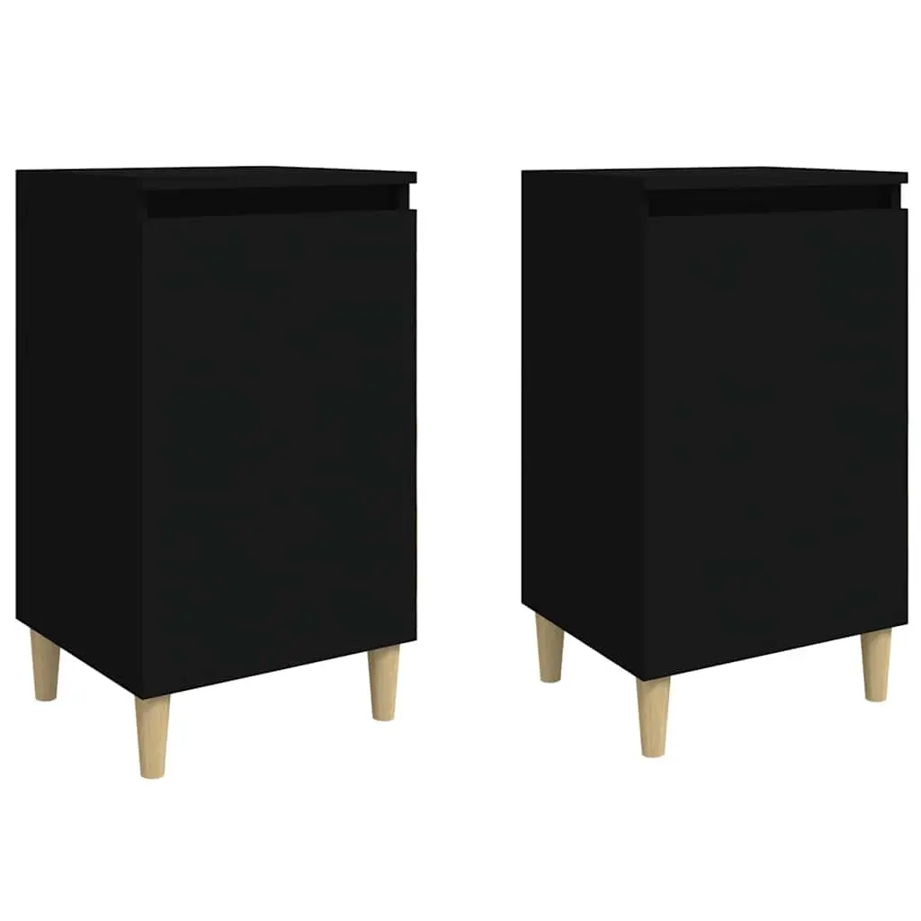 Black Bedside Cabinet Set 2 Piece Engineered Wood 40x35x70 cm Storage Nightstand