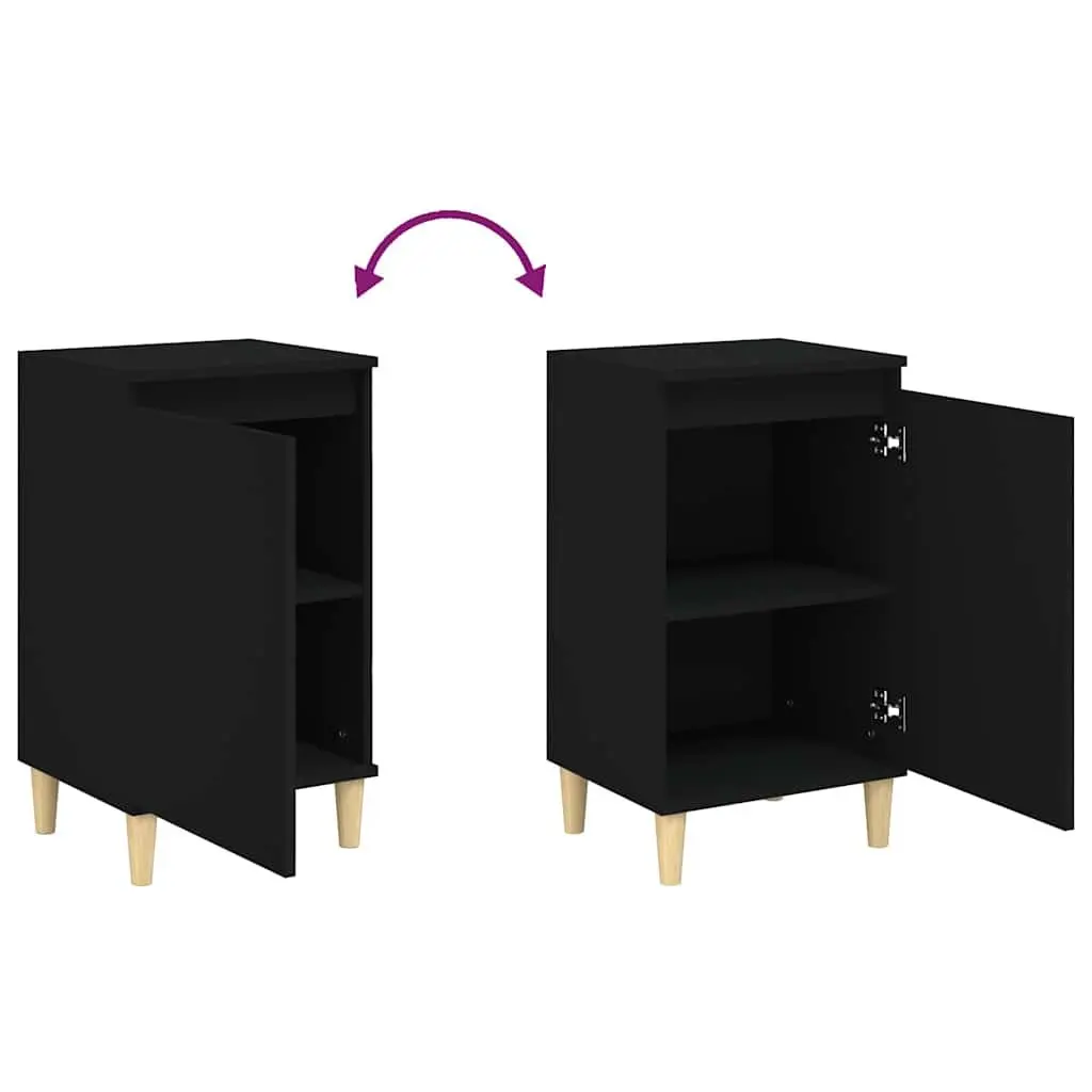 Black Bedside Cabinet Set 2 Piece Engineered Wood 40x35x70 cm Storage Nightstand