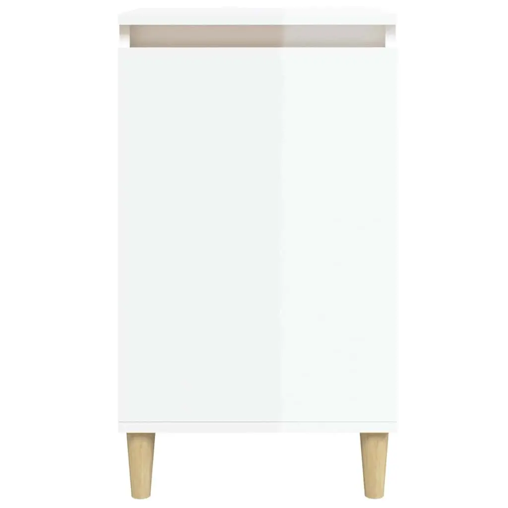 Bedside Table White High Gloss 40x35x70cm Storage Cabinet Wooden Legs