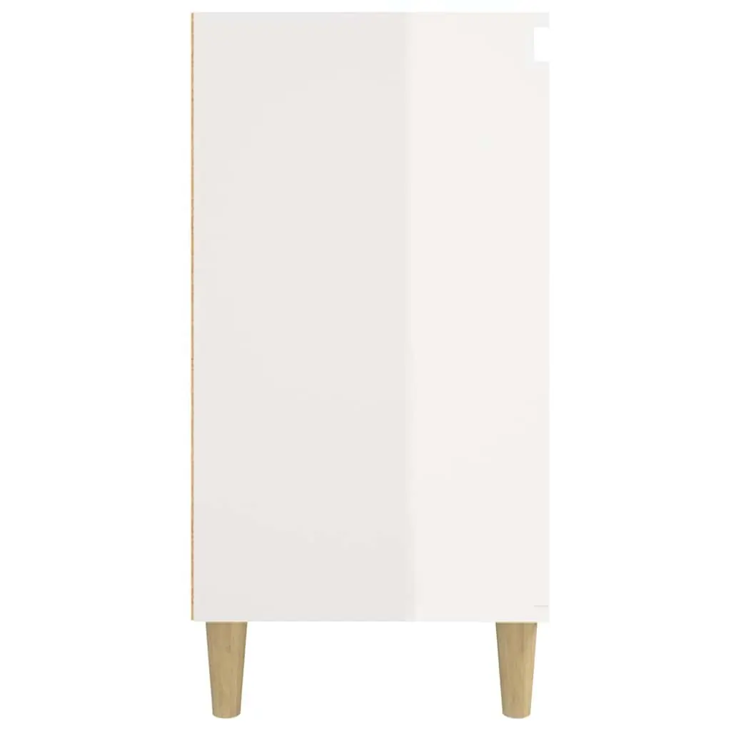 Bedside Table White High Gloss 40x35x70cm Storage Cabinet Wooden Legs