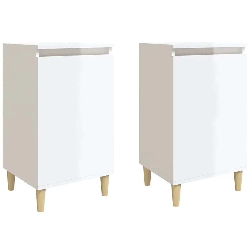 Bedside Cabinets White High Gloss 2 Piece Engineered Wood Storage Nightstands