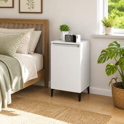 White Bedside Cabinet with Metal Legs