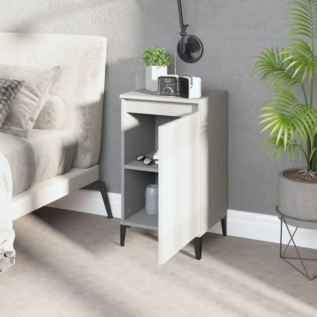 Bedside Cabinet White 40x35x70cm Nightstand Side Table with Door Storage Metal Legs