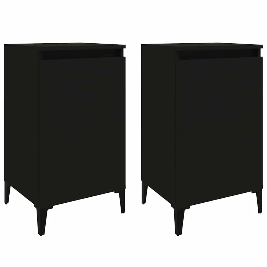Bedside Cabinets Black 2 Piece Nightstand with Door Storage