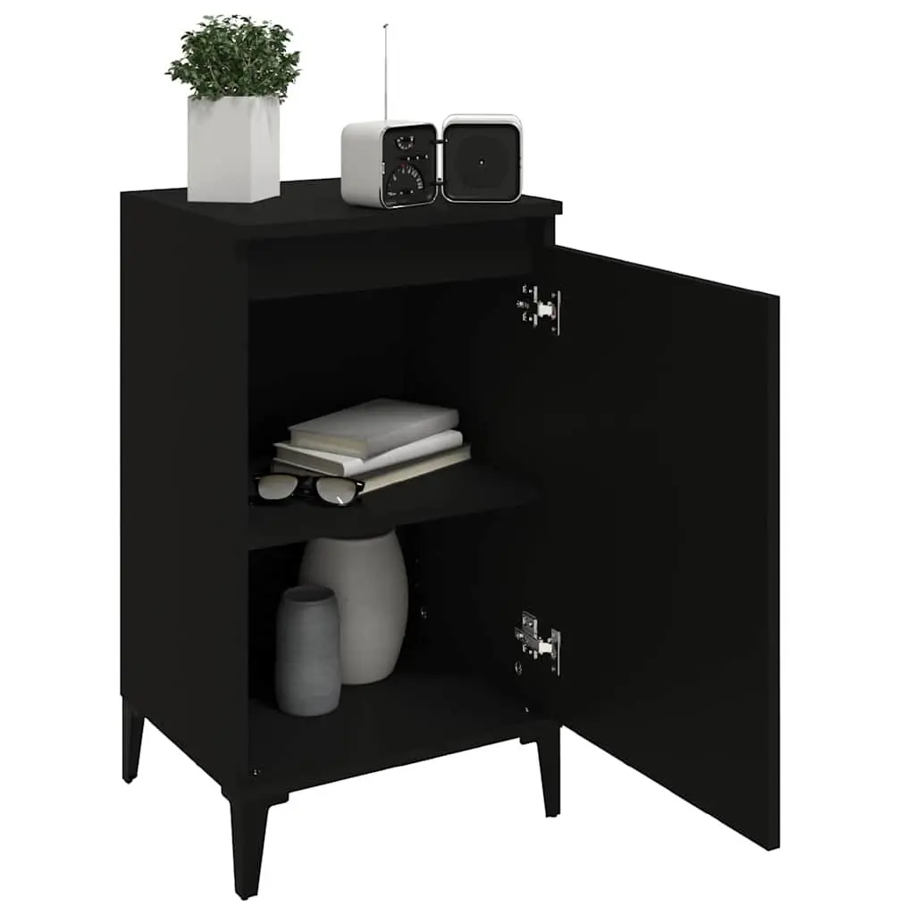 Bedside Cabinets Black 2 Piece Nightstand with Door Storage