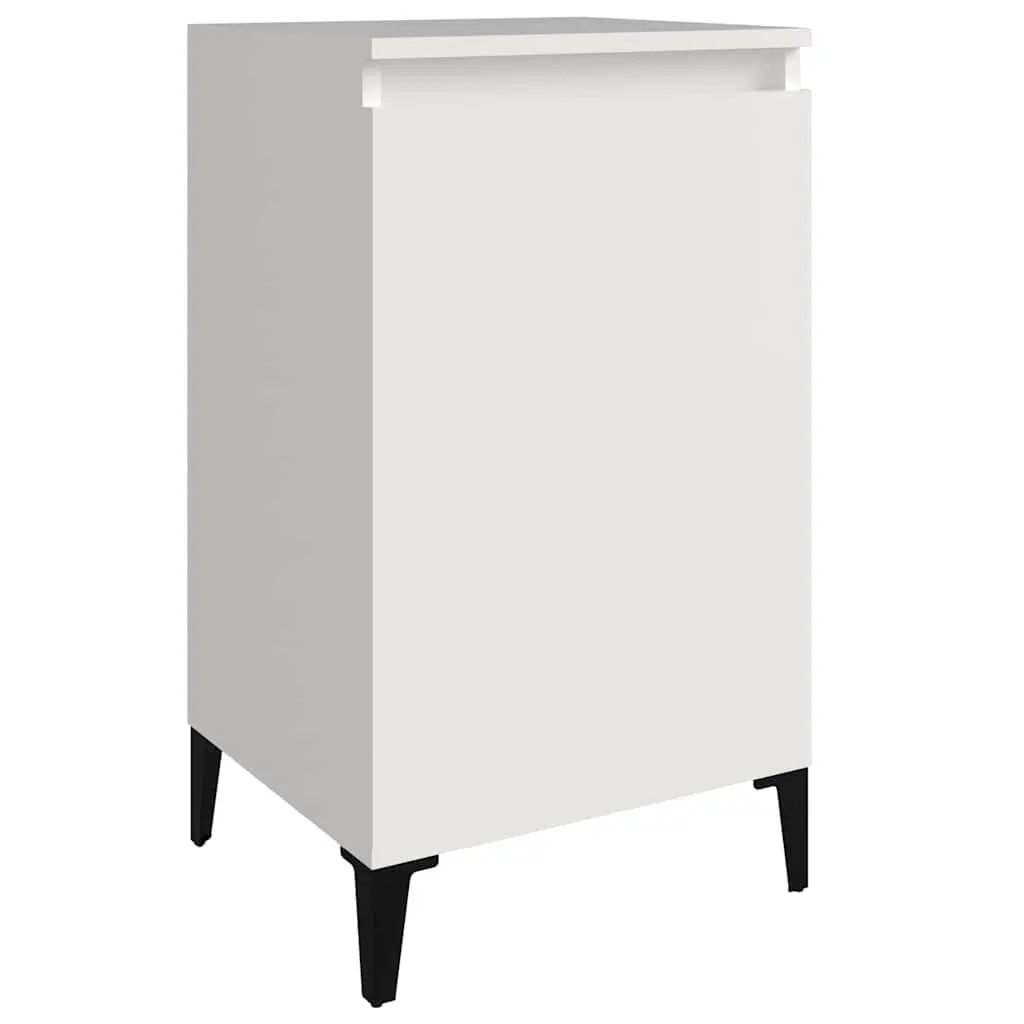 Bedside Cabinet White High Gloss 40x35x70 cm Engineered Wood Two Storage Compartments Metal Legs