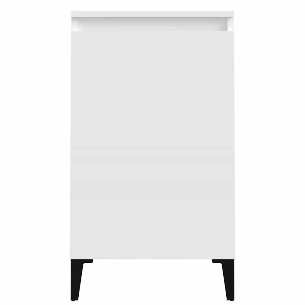 Bedside Cabinet White High Gloss 40x35x70 cm Engineered Wood Two Storage Compartments Metal Legs