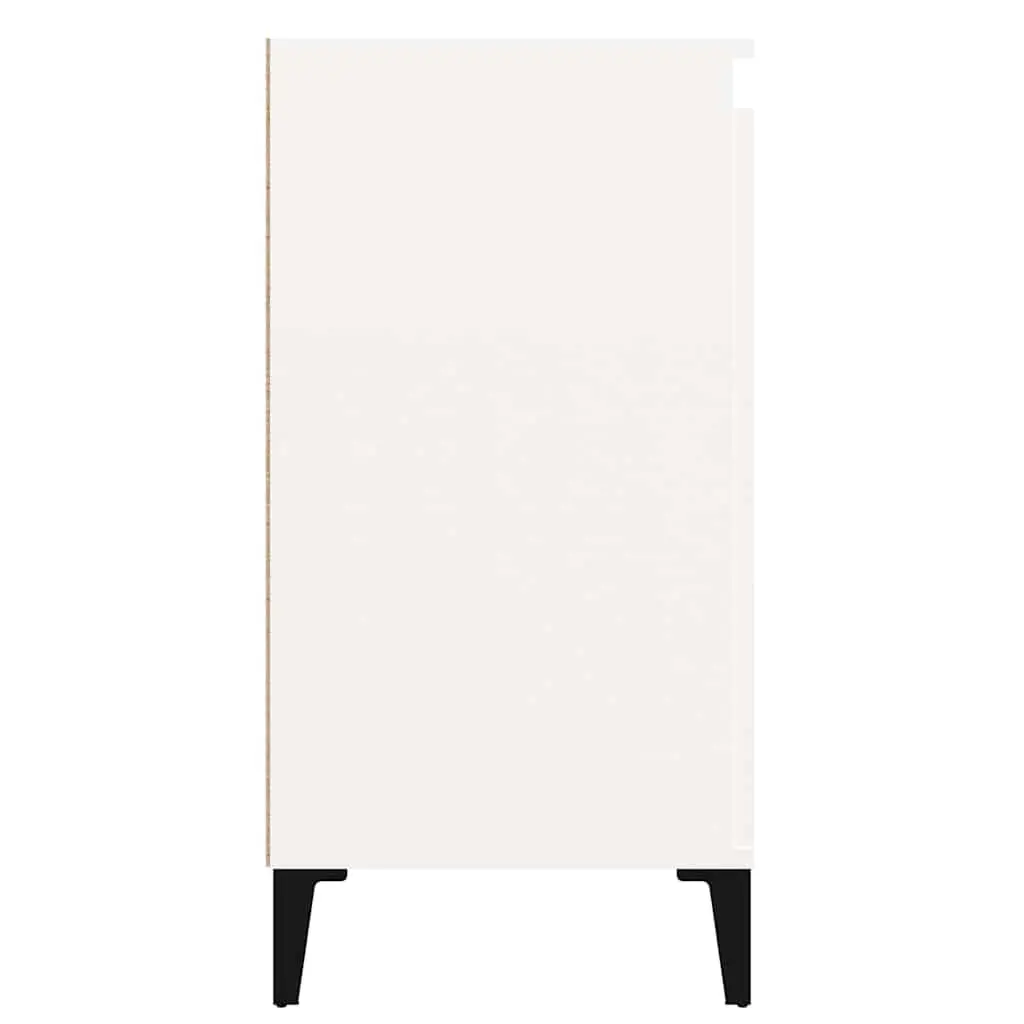 Bedside Cabinet White High Gloss 40x35x70 cm Engineered Wood Two Storage Compartments Metal Legs