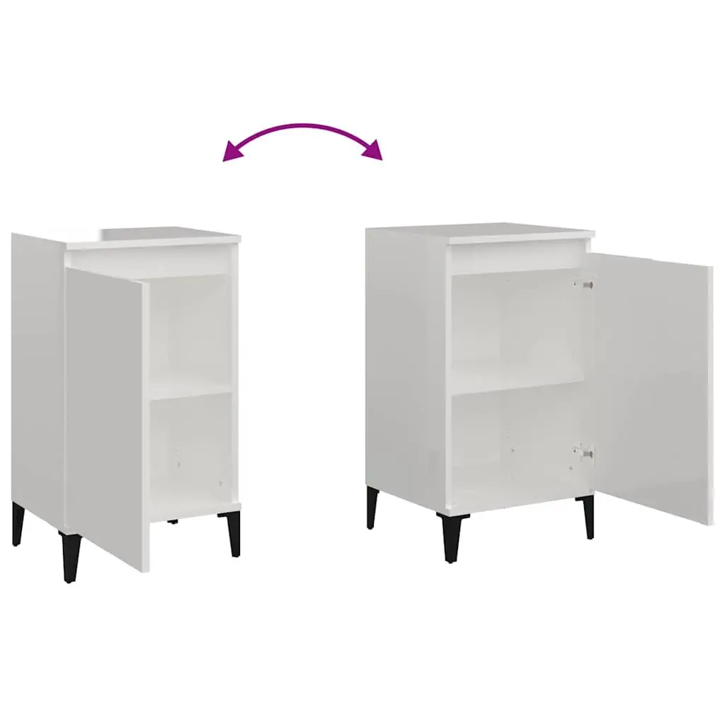 Bedside Cabinet White High Gloss 40x35x70 cm Engineered Wood Two Storage Compartments Metal Legs