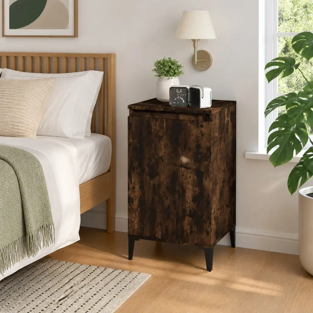 Bedside Cabinet Smoked Oak 40x35x70cm Nightstand with Door Storage Compartment
