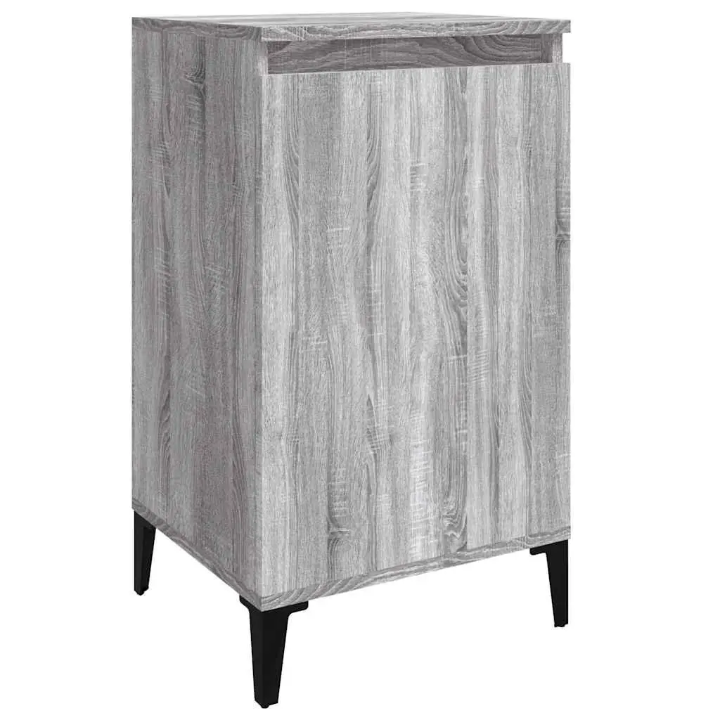 Bedside Cabinets Grey 2 Piece Engineered Wood Nightstand Storage with 2 Compartments and Metal Legs