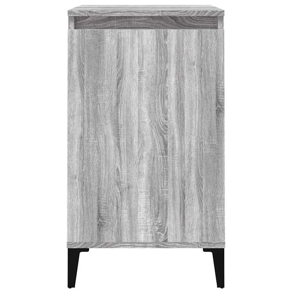 Bedside Cabinets Grey 2 Piece Engineered Wood Nightstand Storage with 2 Compartments and Metal Legs