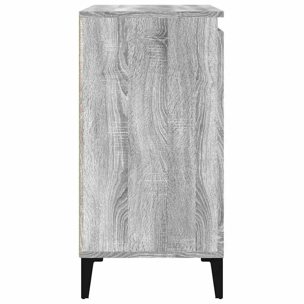 Bedside Cabinets Grey 2 Piece Engineered Wood Nightstand Storage with 2 Compartments and Metal Legs