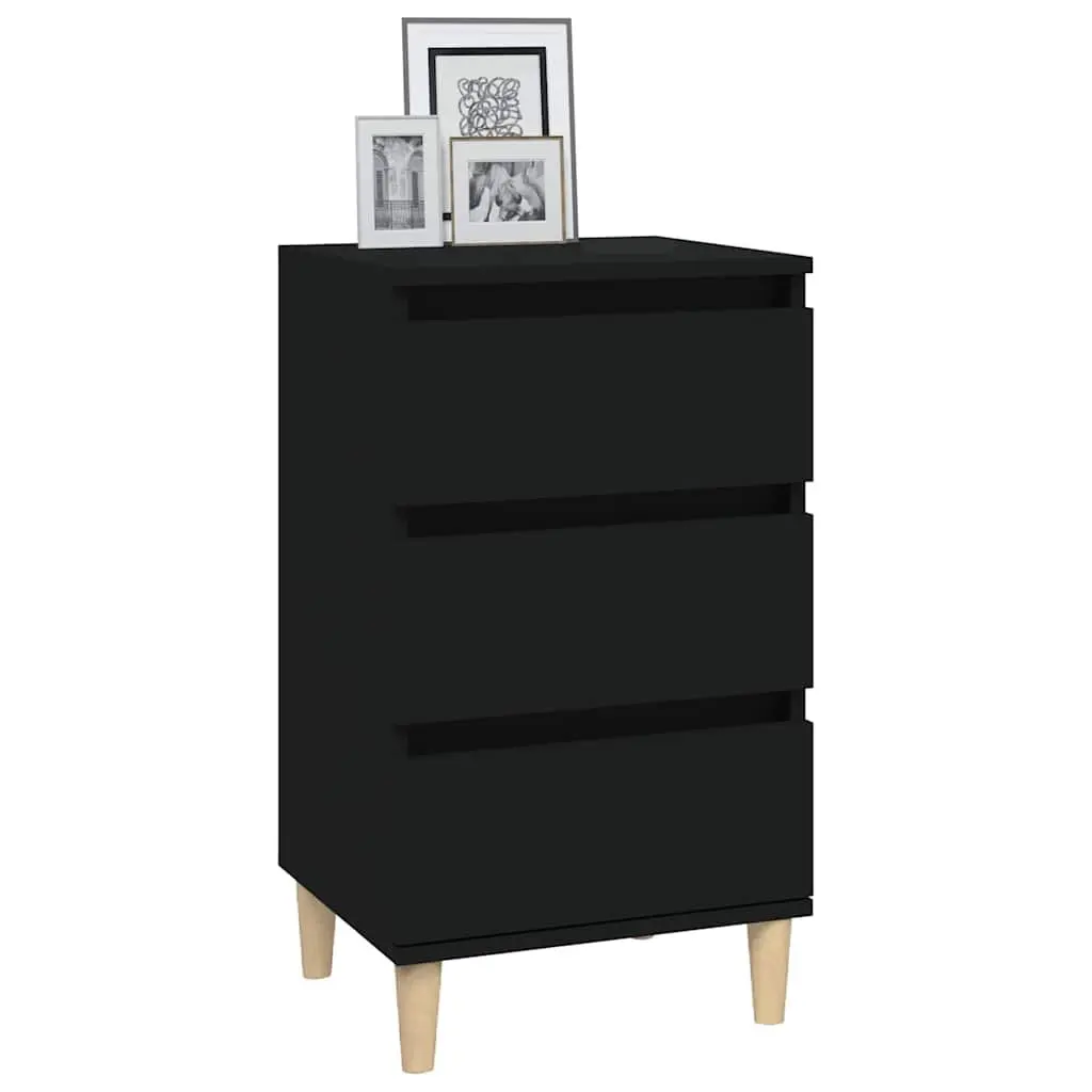 Bedside Cabinet Black 40x35x70 cm Engineered Wood Nightstand 3 Drawers Storage