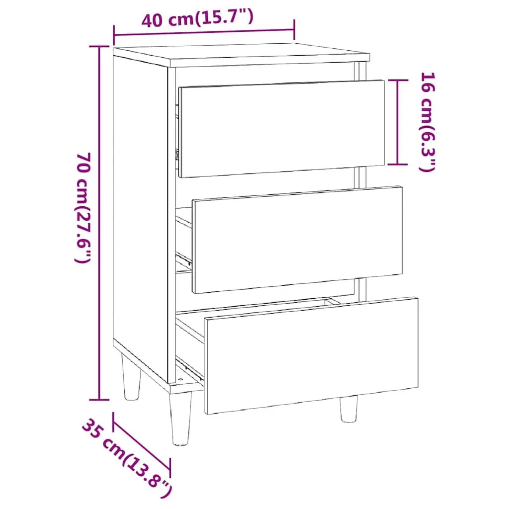 Bedside Cabinet Black 40x35x70 cm Engineered Wood Nightstand 3 Drawers Storage