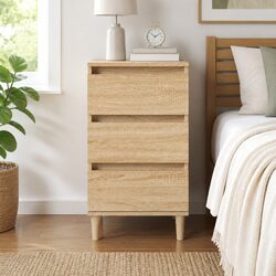 Brown Engineered Wood Nightstand with Three Drawers