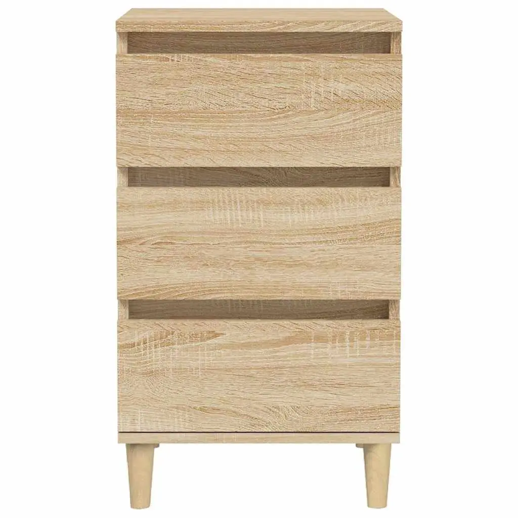 Bedside Table Brown Engineered Wood 3 Drawer Nightstand Storage