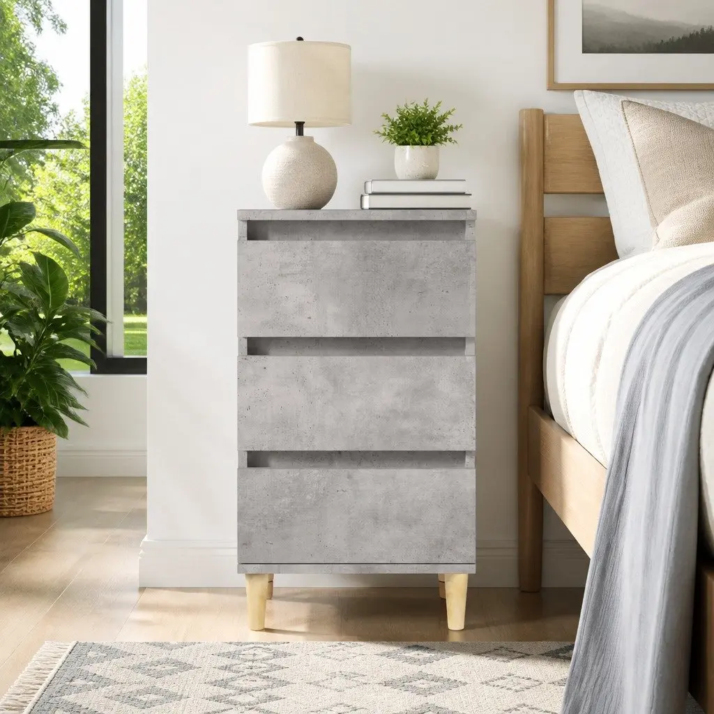 Grey Nightstand 3 Drawers 40x35x70cm Engineered Wood Bedside Cabinet