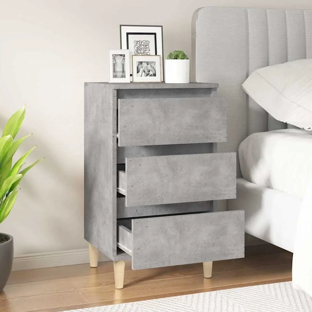 Grey Nightstand 3 Drawers 40x35x70cm Engineered Wood Bedside Cabinet