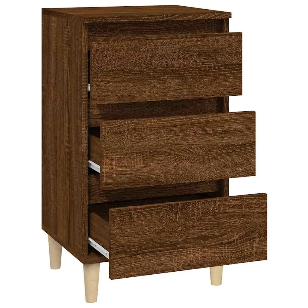 Brown Oak Bedside Cabinet 3 Drawer Organiser 40x35x70 cm Engineered Wood Nightstand