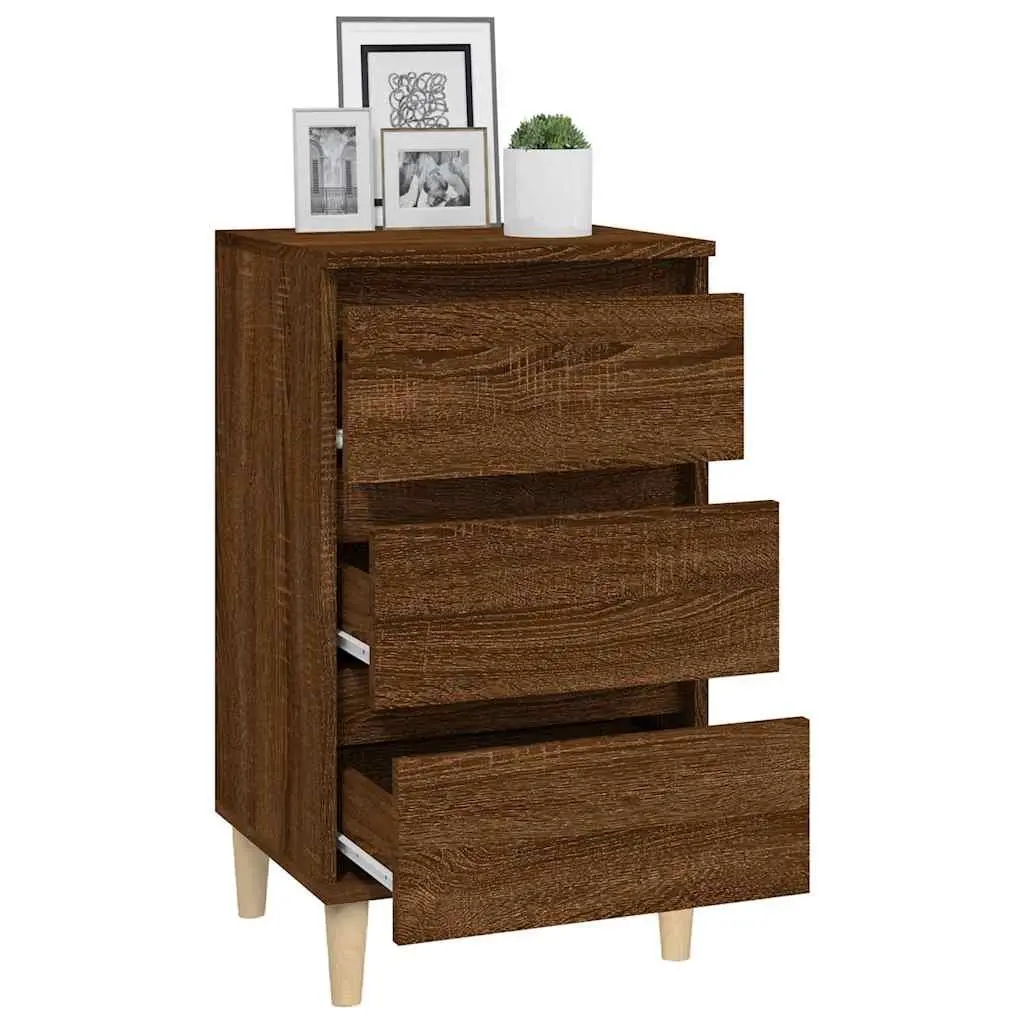 Brown Oak Bedside Cabinet 3 Drawer Organiser 40x35x70 cm Engineered Wood Nightstand