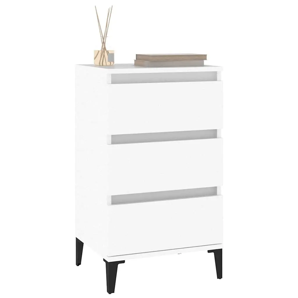 Industrial Style Bedside Cabinet 3 Drawer Storage White 40x35x70cm Engineered Wood with Metal Feet