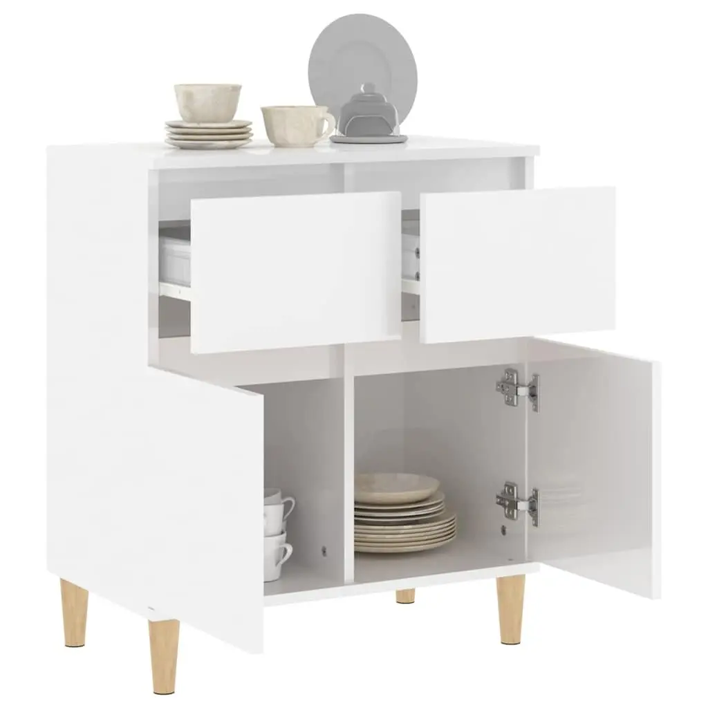 Sideboard White 60x35x70cm High Gloss Storage Cabinet with Drawers and Compartments
