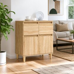 Brown Sideboard Cabinet with Drawers and Compartments