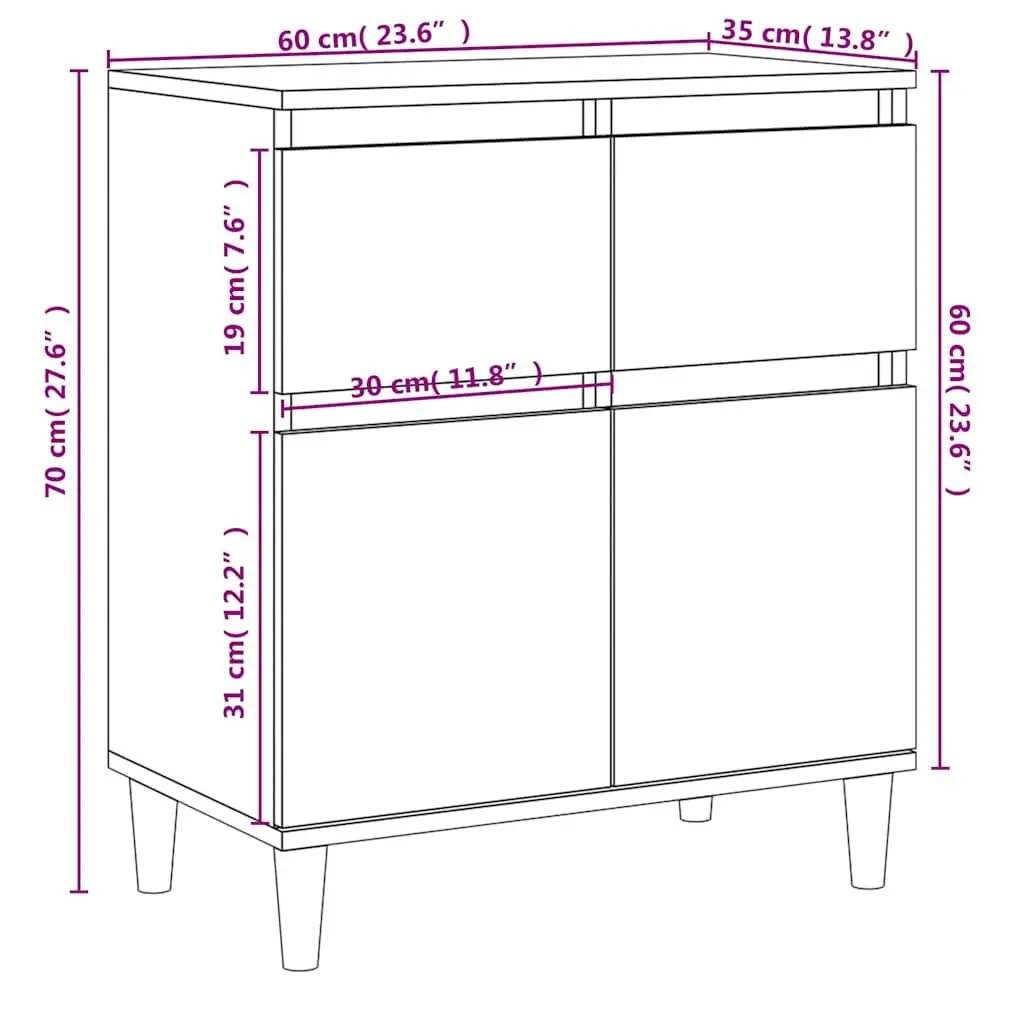 Storage Cabinet Engineered Wood Brown 60x35x70cm with Drawers and Door Compartments for Bedroom Kitchen Bathroom Office
