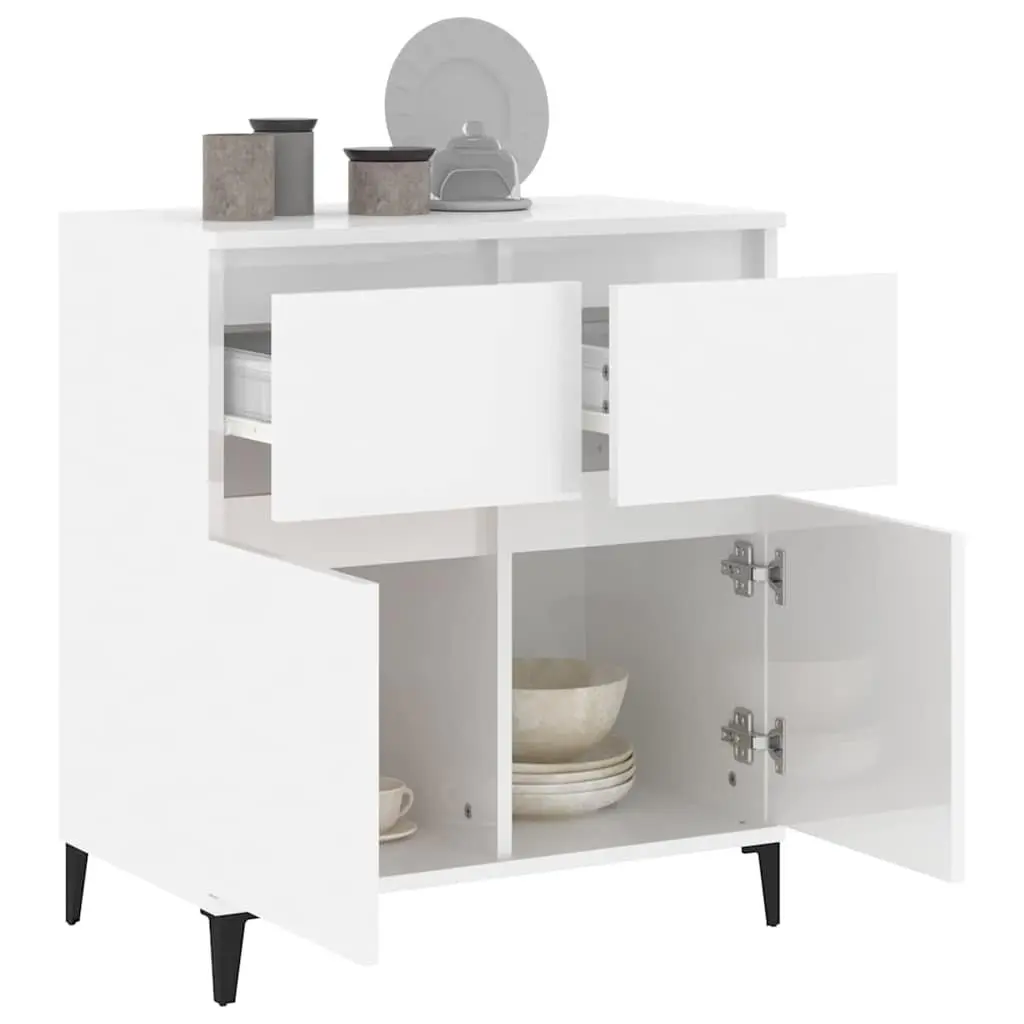 Sideboard White 60x35x70cm High Gloss Engineered Wood 2 Drawer