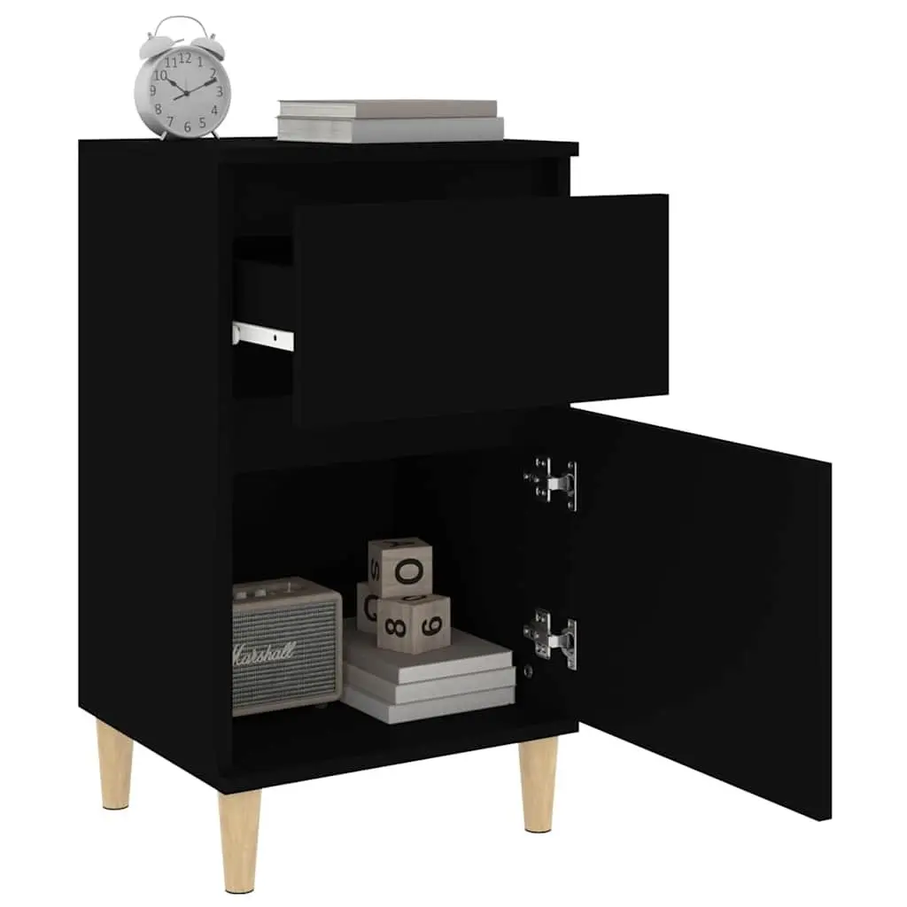 Black Bedside Cabinet Engineered Wood Storage Organizer 40x35x70cm Furniture