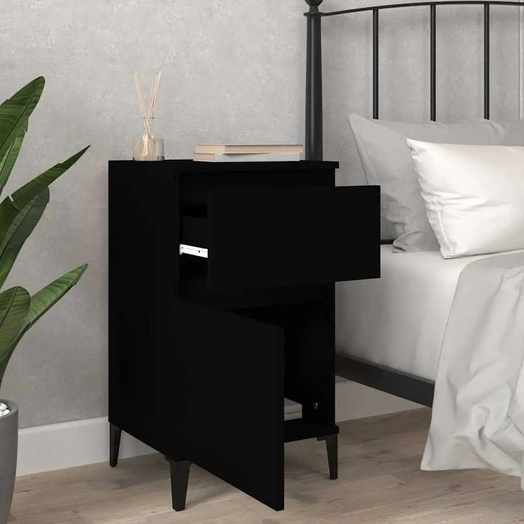 Black Bedside Cabinet Engineered Wood Storage Organiser 40x35x70cm Bedroom Furniture