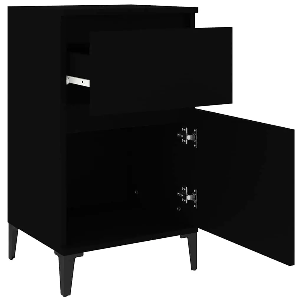 Black Bedside Cabinet Engineered Wood Storage Organiser 40x35x70cm Bedroom Furniture