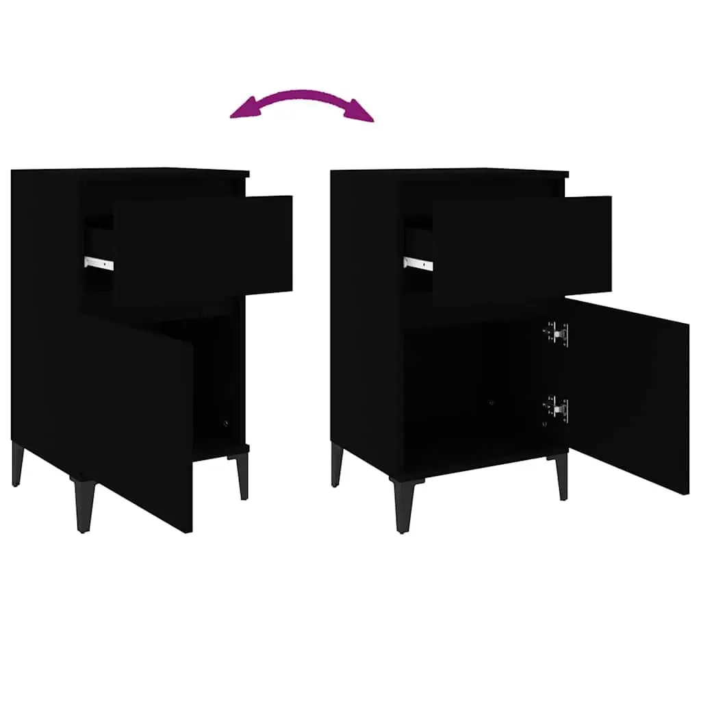 Black Bedside Cabinet Engineered Wood Storage Organiser 40x35x70cm Bedroom Furniture