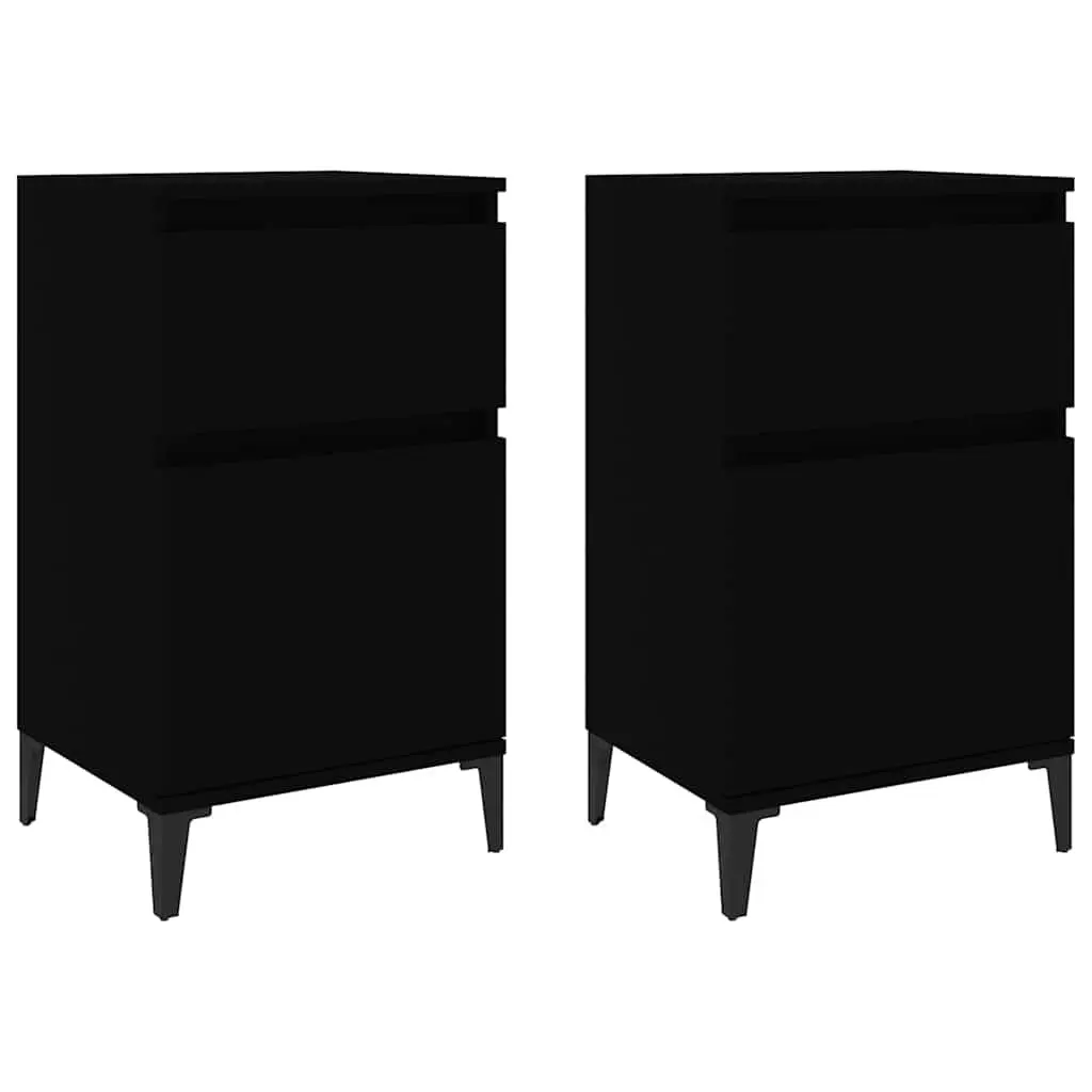 Black Bedside Cabinets 2 pcs 40x35x70 cm Engineered Wood Storage Nightstand