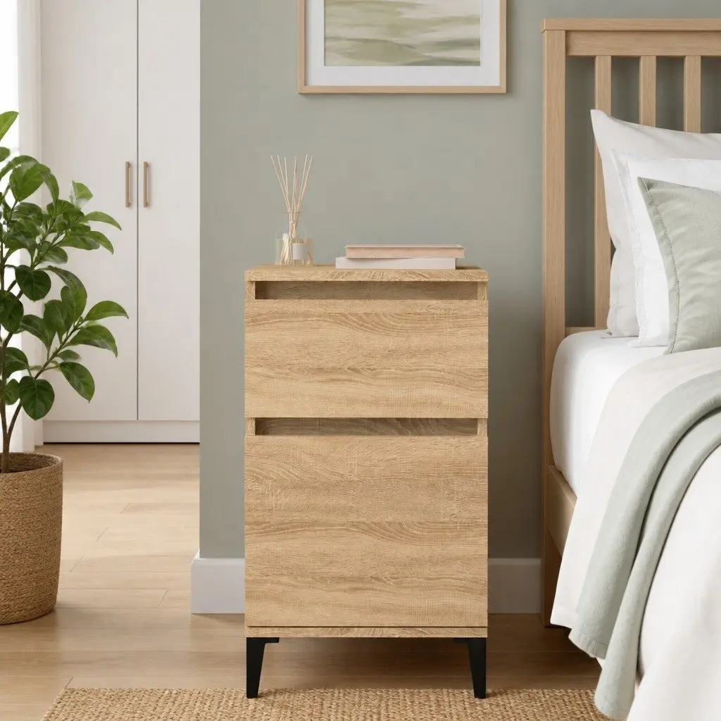Brown Bedside Table Nightstand Storage Drawer Engineered Wood 40x35x70cm Bedroom Furniture