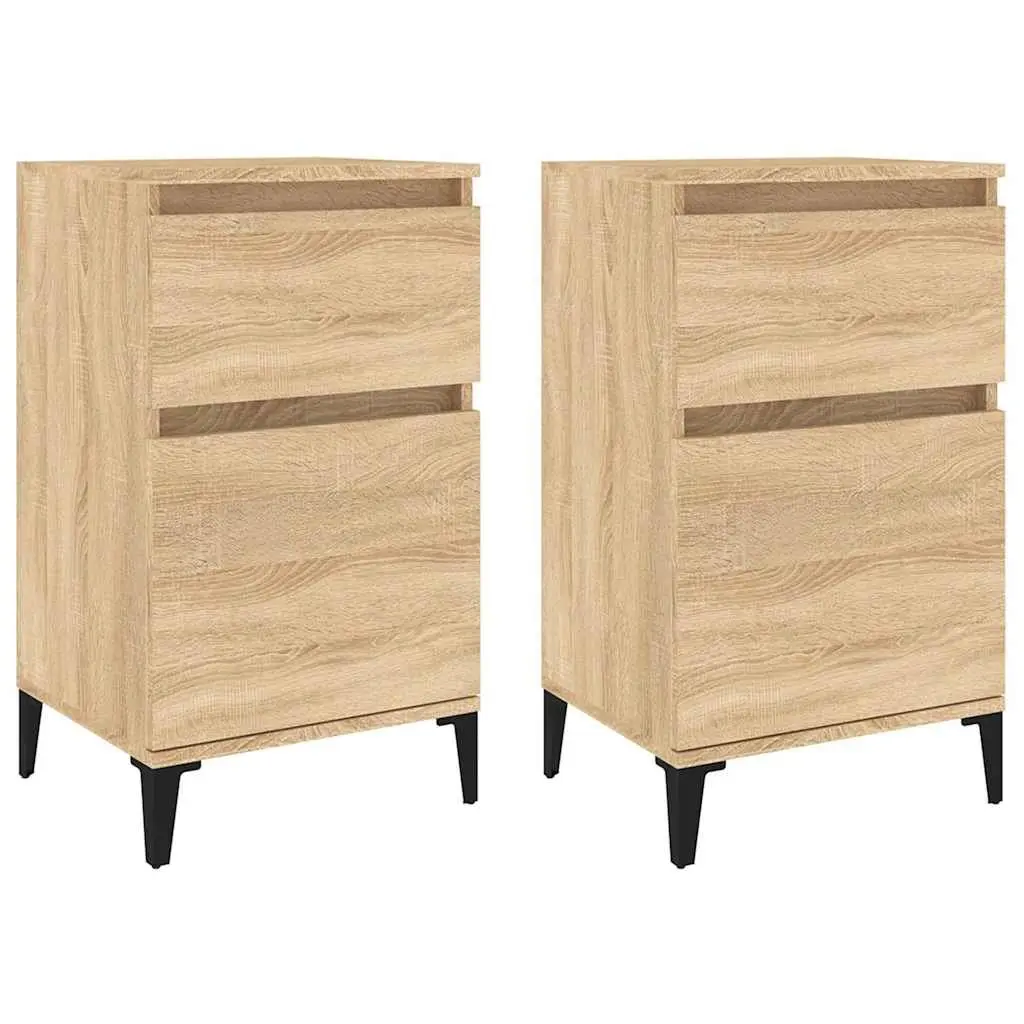 Bedside Cabinets Brown 40x35x70 cm Storage Nightstand Organiser Set of 2